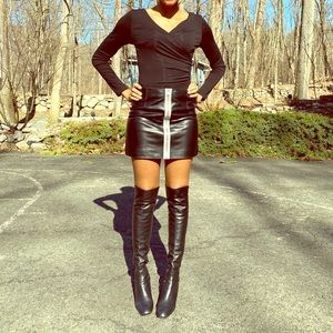 Heron Preston, Reflective Tape Leather Skirt.